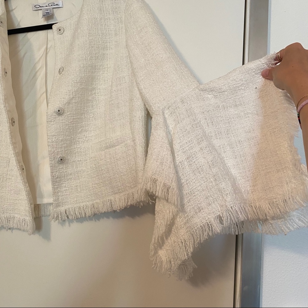 Oscar de la Renta white ivory tweed jacket coat 4 - Picture 4 of 6